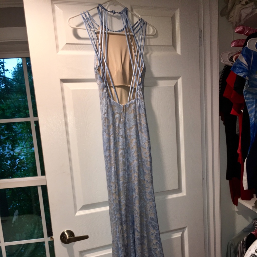 Sky blue lace mermaid style gown - Picture 2 of 3